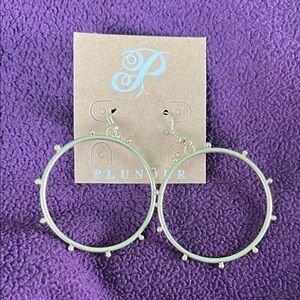 Plunder Silver Hoop Earrings with Tiny Bead Accents